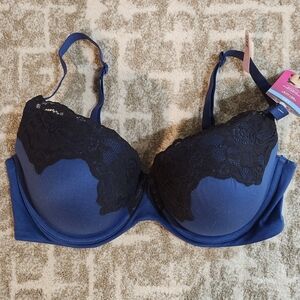Maidenform Lift Bra 34D Blue with Black Lace Convertible Straps DM1195